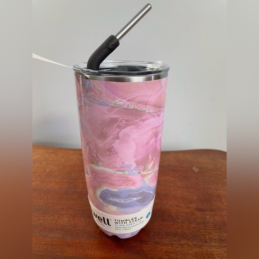 S'well Geode Rose Marble Pink Tumbler with Straw 24 oz